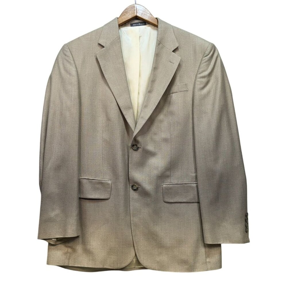 Oscar De La Renta Mens  Blazer Jacket 40R Beige Silk & Wool Blend